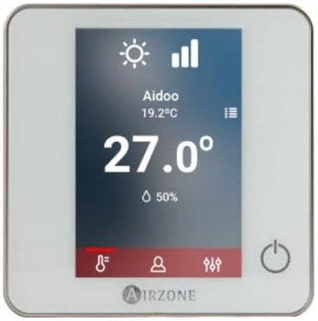 Fotografía técnica oficial de Airzone Blueface Termostato Maestro Táctil a Color para Zonificación por Conductos - Vista frontal con fondo neutro