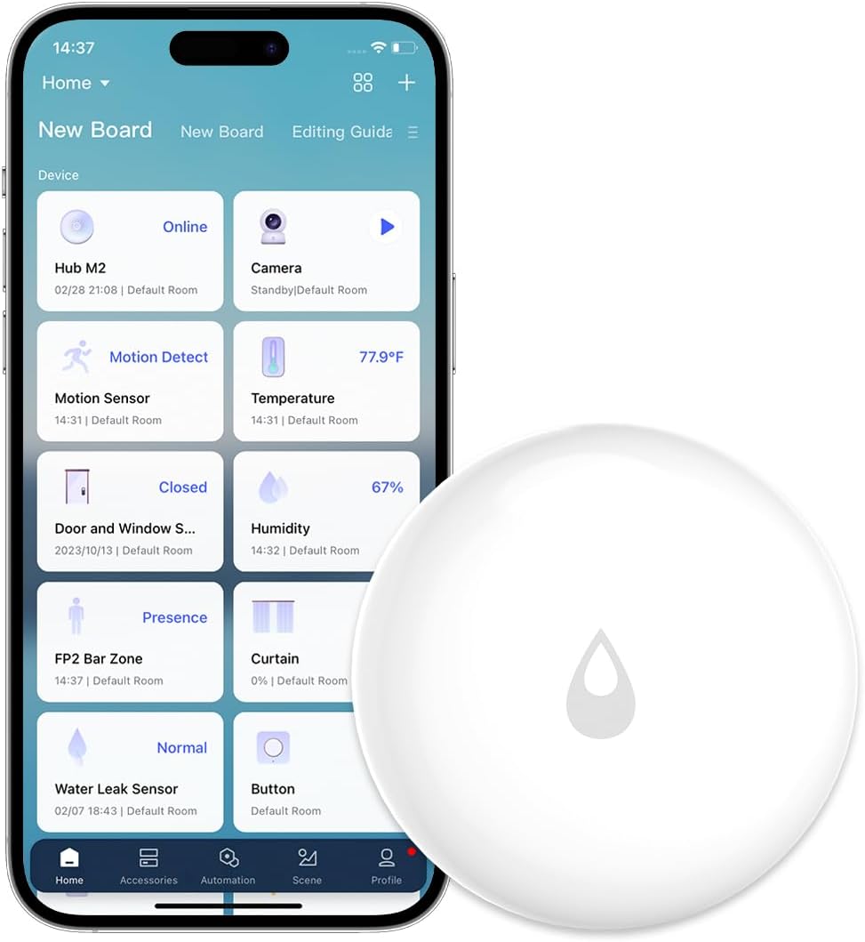 Fotografía técnica oficial de Aqara Sensor de Fugas de Agua T1 con Certificación IP67 y Alerta de Inundación - Vista frontal con fondo neutro