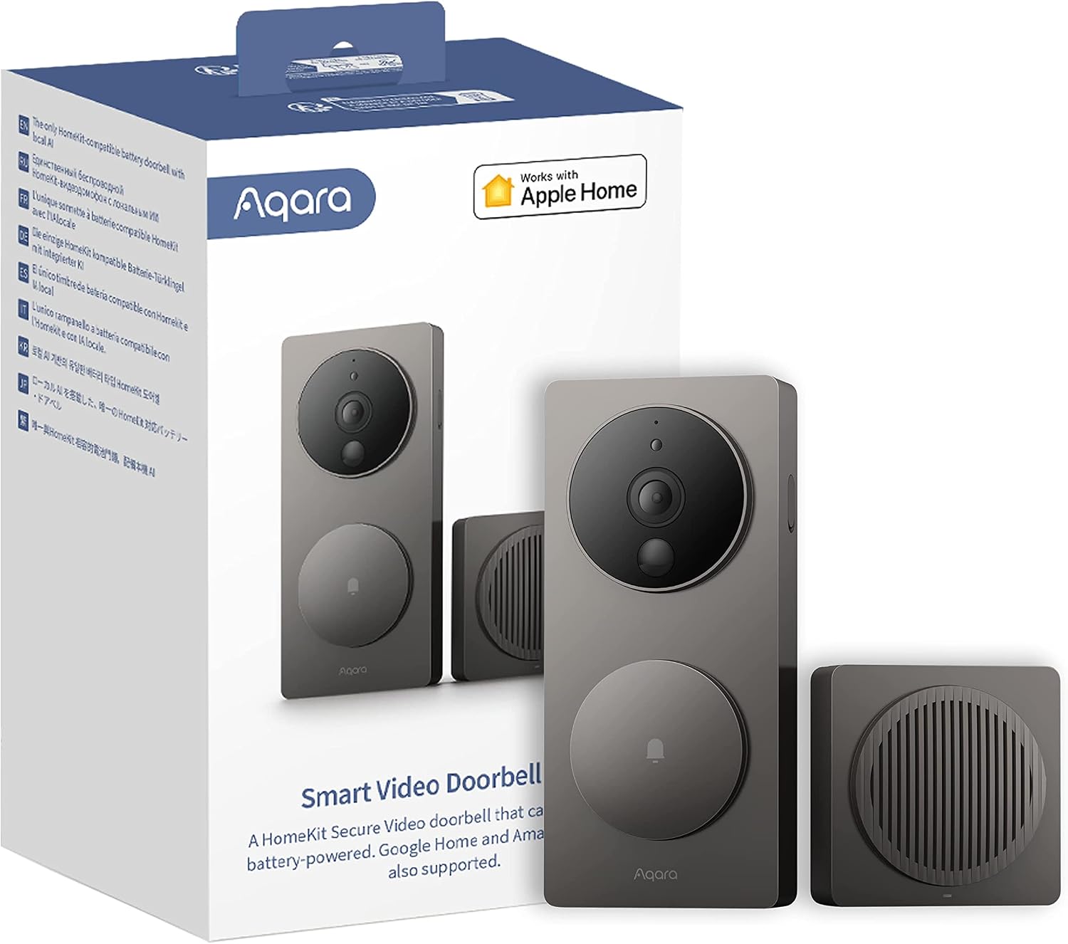 Fotografía técnica oficial de Aqara Video Doorbell G4 Timbre Inteligente 1080p con Apple HomeKit Secure Video - Vista frontal con fondo neutro