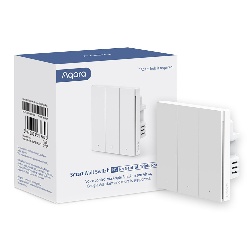 Fotografía técnica oficial de Aqara Smart Wall Switch H1 EU Interruptor de Pared Sin Neutro Zigbee 3.0 - Vista frontal con fondo neutro