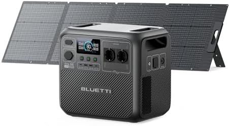 Fotografía técnica oficial de BLUETTI Elite 200 V2 Generador Solar 2073,6Wh LiFePO4 con 4 Tomas CA 2600W y Panel Solar 200W - Vista frontal con fondo neutro