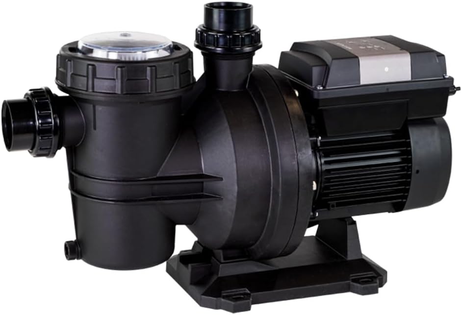 Fotografía técnica oficial de Bomba de Piscina de Velocidad Variable Inverter 1 CV con Ahorro del 80% - Vista frontal con fondo neutro