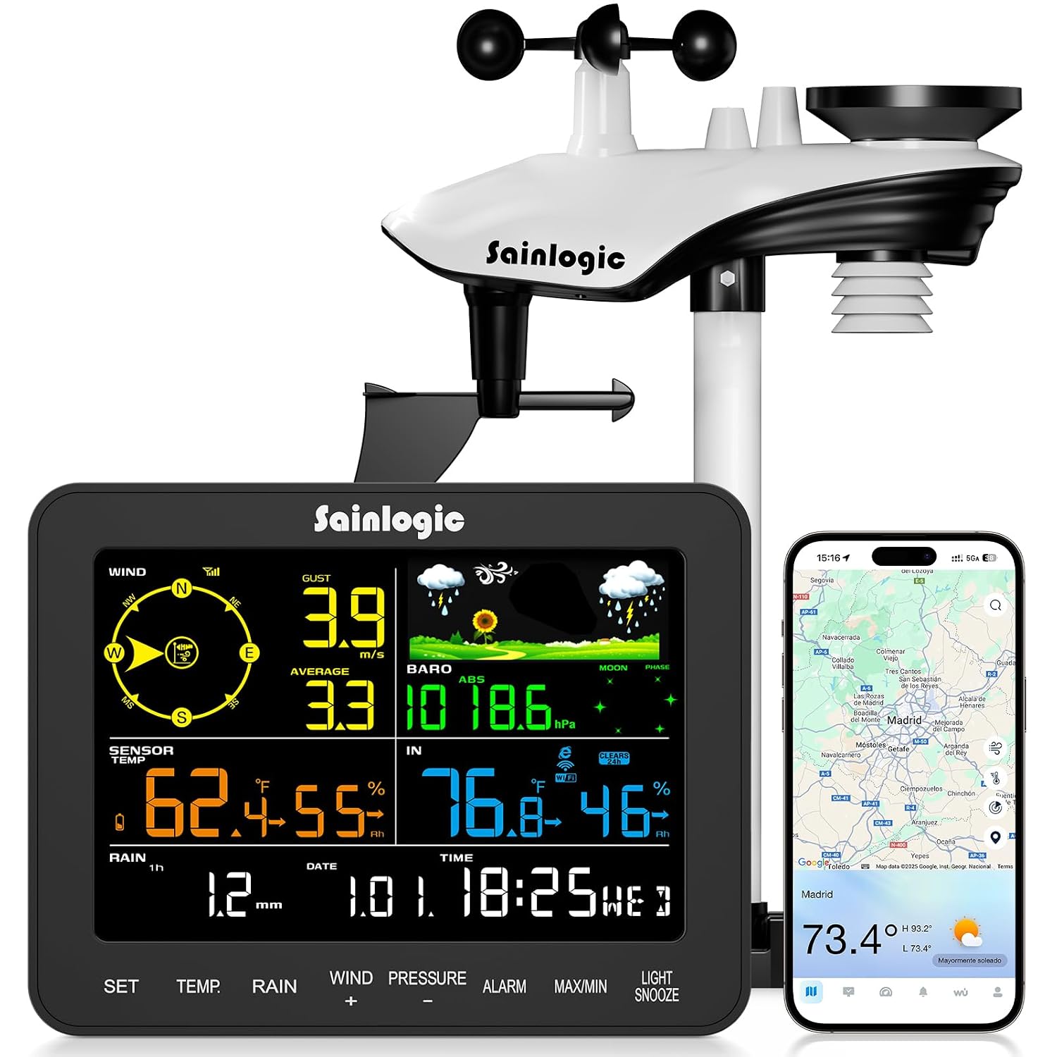 Ver especificaciones técnicas y precio actualizado de Bresser Estación Meteorológica Profesional 5 en 1 con Sensor Exterior Solar y WiFi Fotografía técnica oficial de Bresser Estación Meteorológica Profesional 5 en 1 con Sensor Exterior Solar y WiFi - Vista frontal con fondo neutro