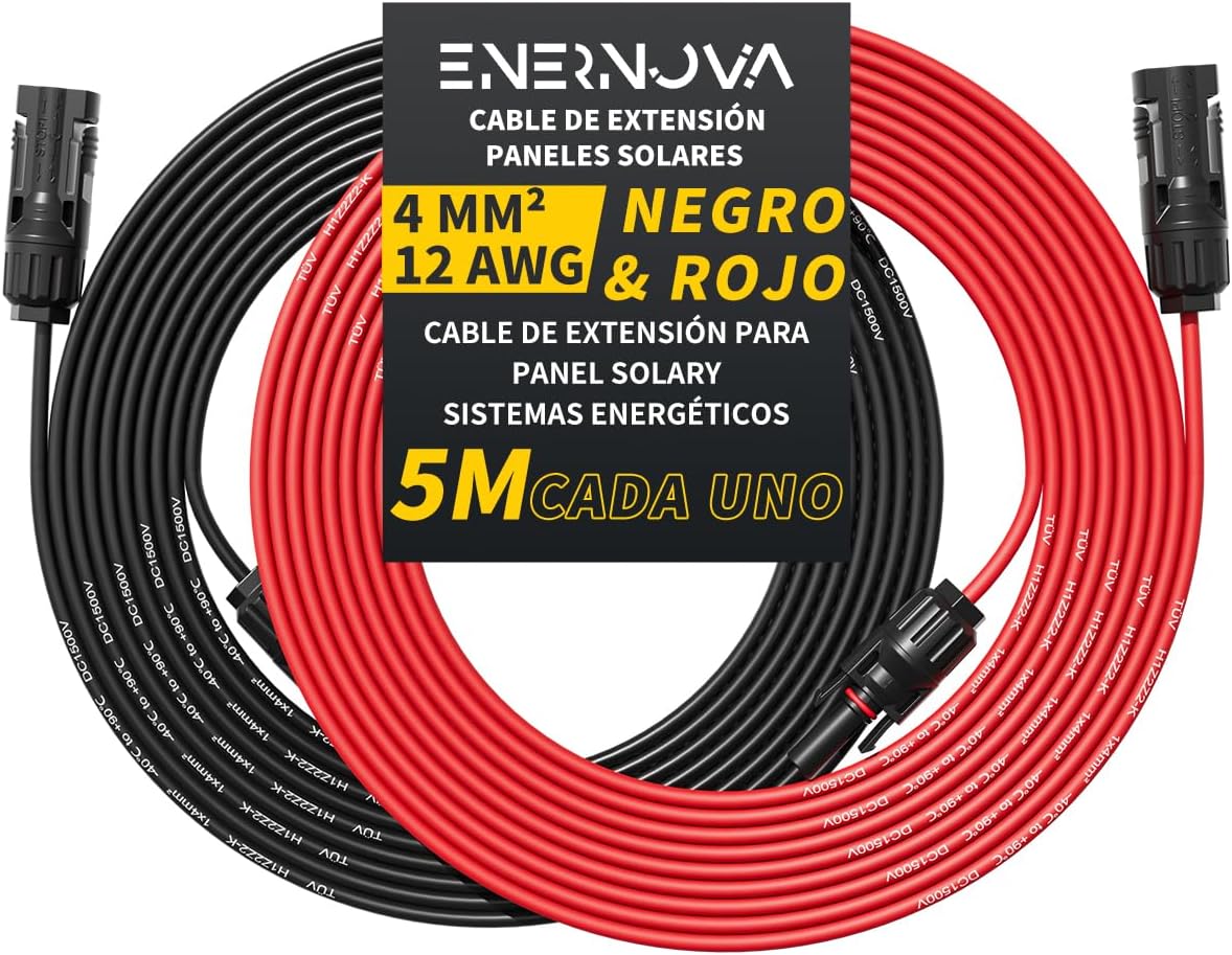 Fotografía técnica oficial de Cable Solar 4mm² Extensión con Conectores MC4 Autobloqueantes IP67 para Kits Solares de Balcón - Vista frontal con fondo neutro