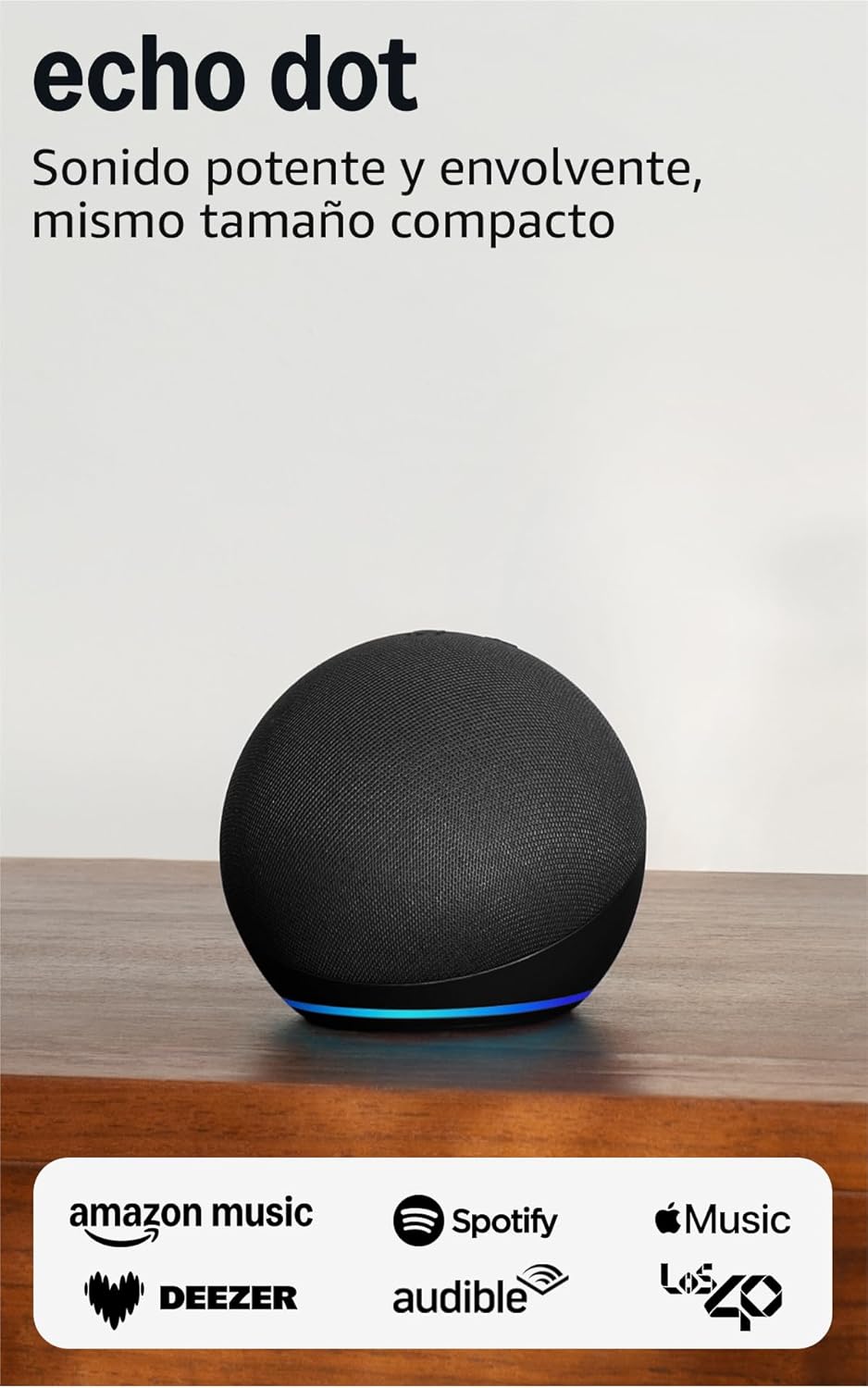 Fotografía técnica oficial de Echo Dot (5ª Generación) Altavoz Inteligente con Alexa y Sensor de Temperatura Integrado - Vista frontal con fondo neutro