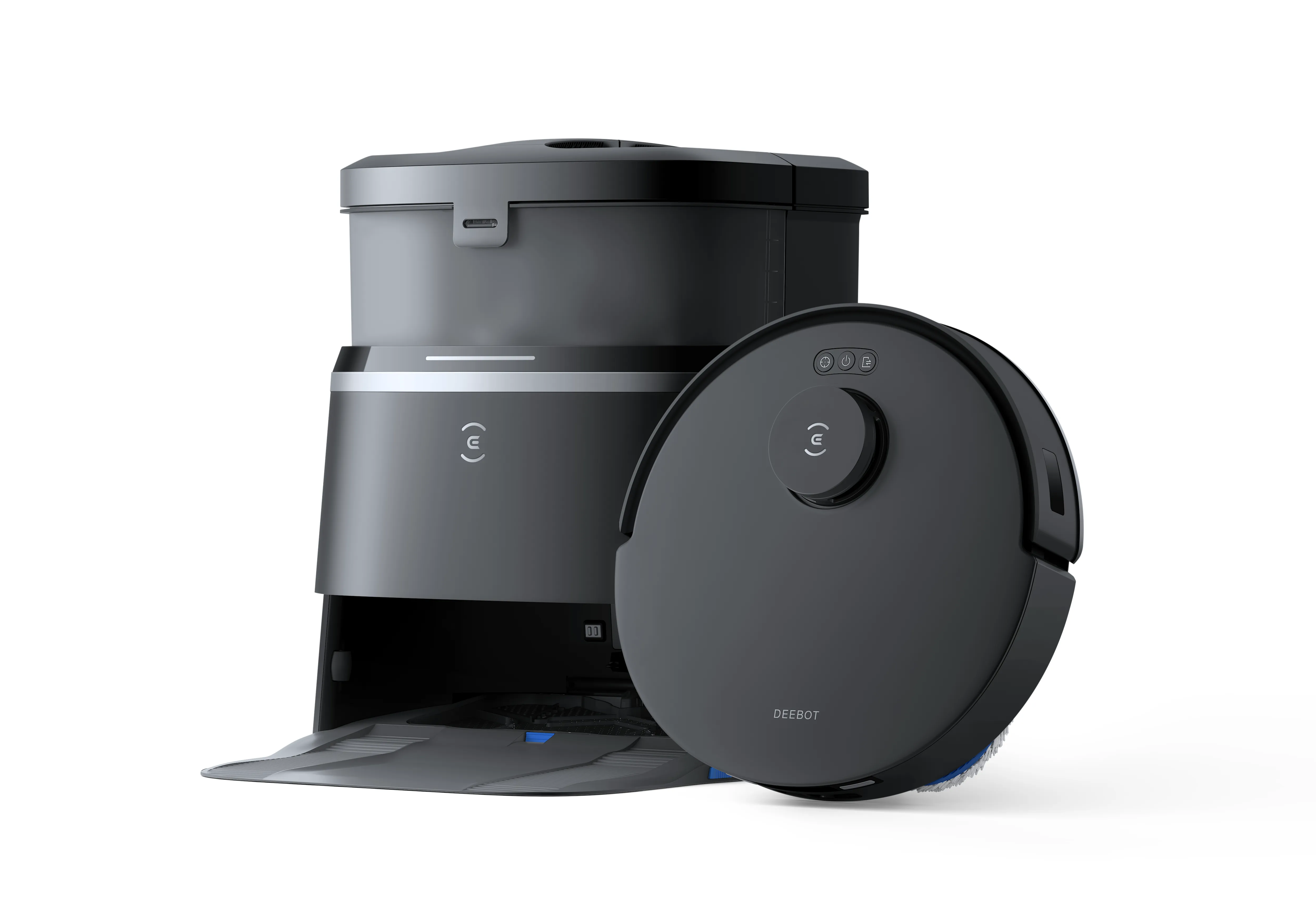 Fotografía técnica oficial de ECOVACS DEEBOT T30 Omni Robot Aspirador y Fregasuelos con Lavado de Mopas a 70°C - Vista frontal con fondo neutro