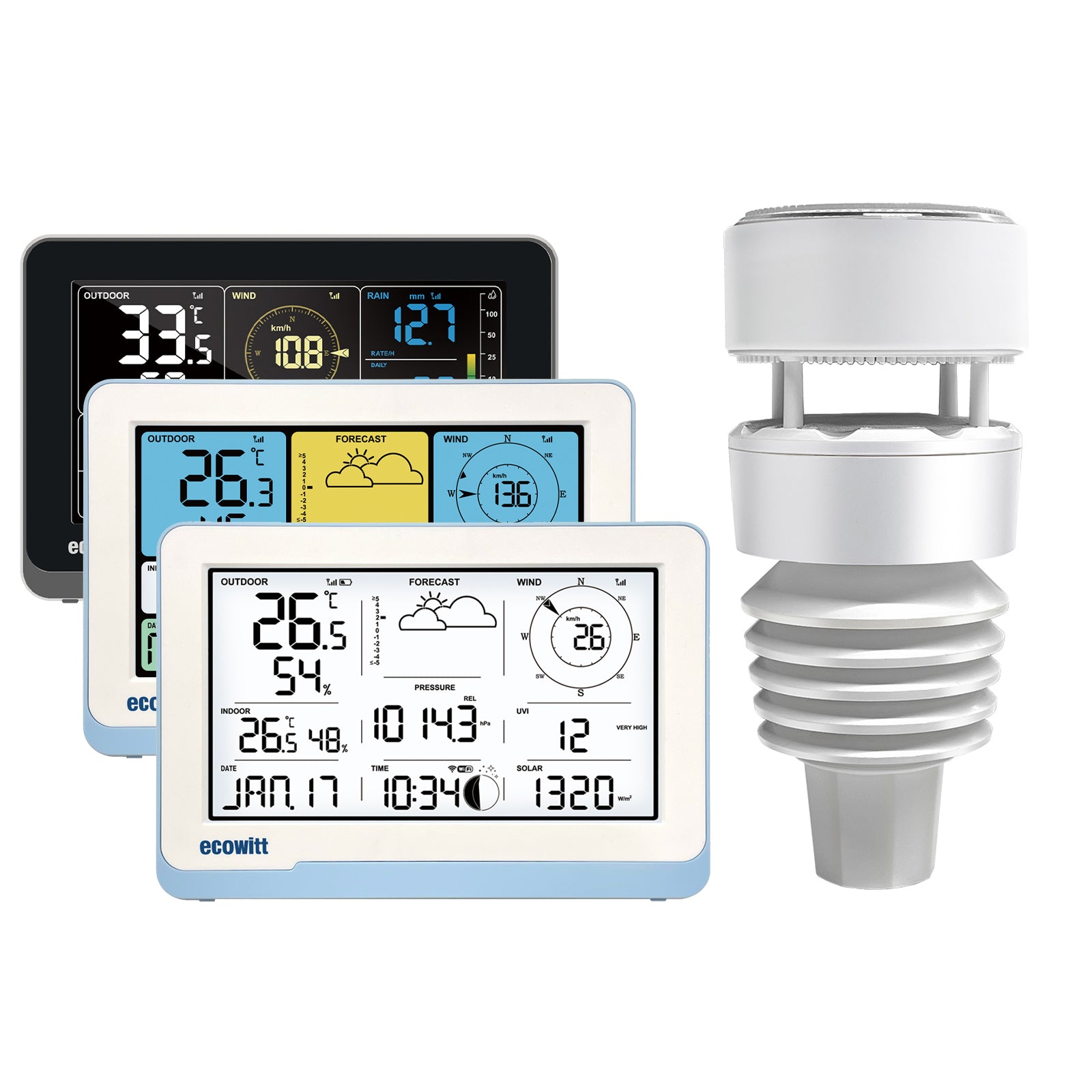 Ver especificaciones técnicas y precio actualizado de Ecowitt Wittboy Estación Meteorológica Solar 7 en 1 con Sensor Háptico de Lluvia y WiFi Fotografía técnica oficial de Ecowitt Wittboy Estación Meteorológica Solar 7 en 1 con Sensor Háptico de Lluvia y WiFi - Vista frontal con fondo neutro