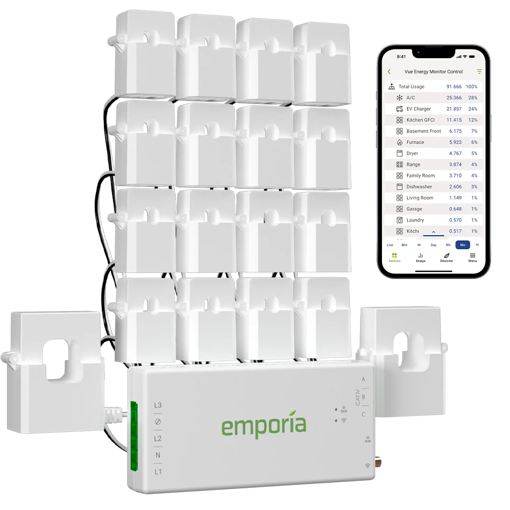 Fotografía técnica oficial de Emporia Vue Gen 3 Monitor de Energía para Cuadro Eléctrico con Sensores de Circuito Individual - Vista frontal con fondo neutro