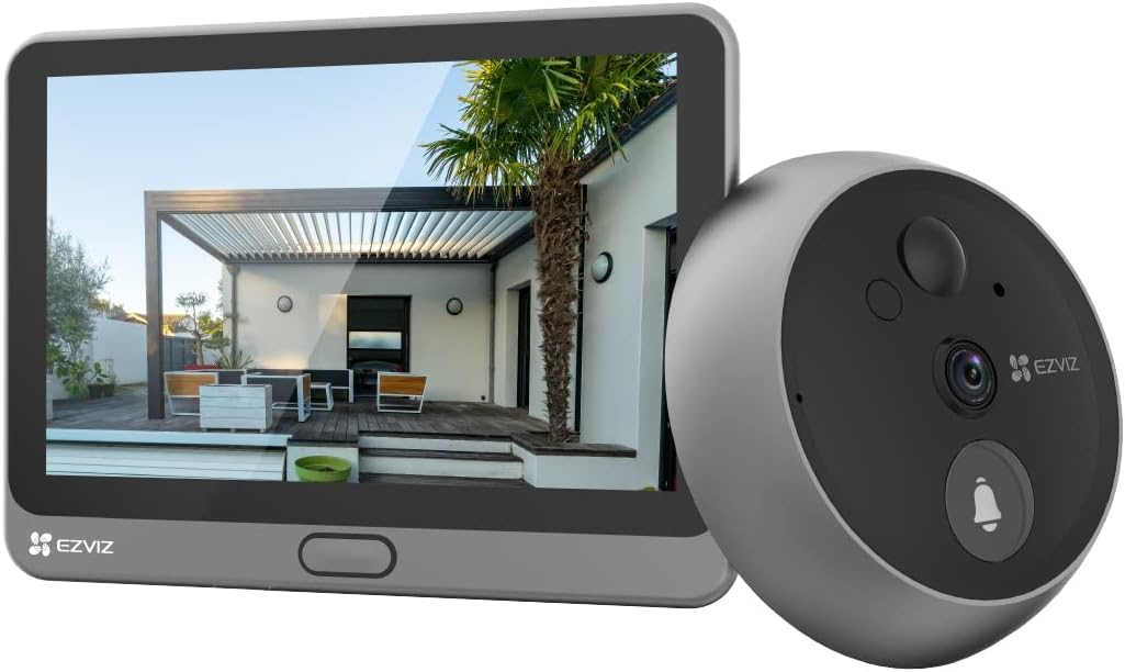 Fotografía técnica oficial de EZVIZ DB1C Videoportero WiFi con Ángulo Vertical de 170° y Ranura microSD - Vista frontal con fondo neutro