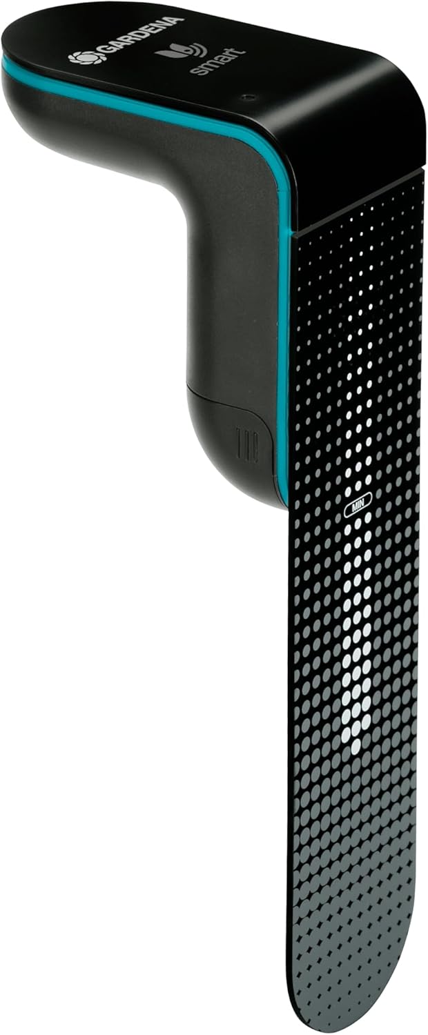 Fotografía técnica oficial de Gardena Smart Sensor de Suelo para Riego de Precisión en Césped y Huerto - Vista frontal con fondo neutro