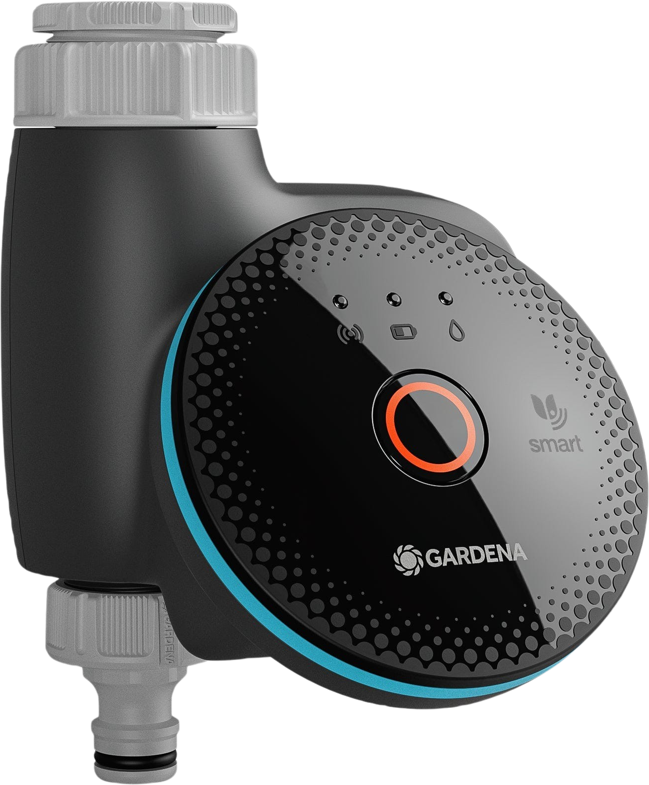Fotografía técnica oficial de GARDENA smart Water Control Set Programador de Riego Automático con Sensor de Humedad y Gateway - Vista frontal con fondo neutro