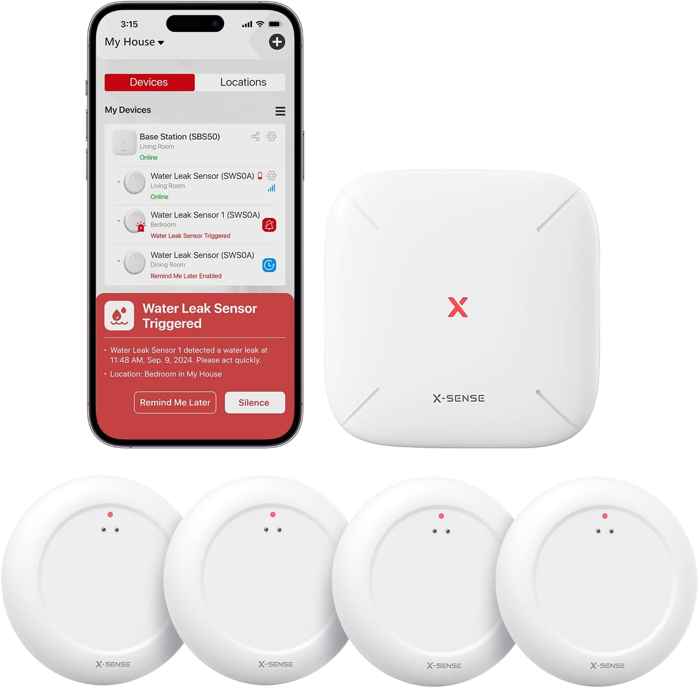 Fotografía técnica oficial de GROHE Sense Guard Controlador Inteligente de Agua WiFi con Detección de Fugas y Corte - Vista frontal con fondo neutro
