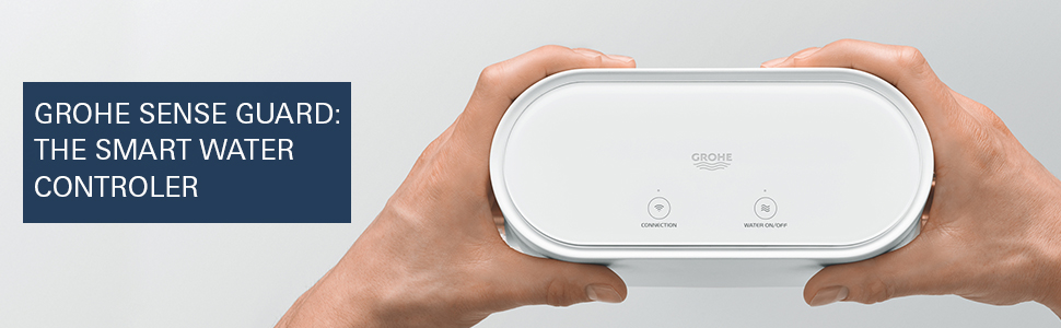 Fotografía técnica oficial de GROHE Sense Guard Controlador Central de Agua Inteligente con Corte Automático y Sensor de Heladas - Vista frontal con fondo neutro
