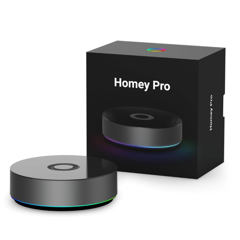 Fotografía técnica oficial de Homey Pro Hub Domótico Universal Multiprotocolo con 8 Tecnologías Inalámbricas - Vista frontal con fondo neutro