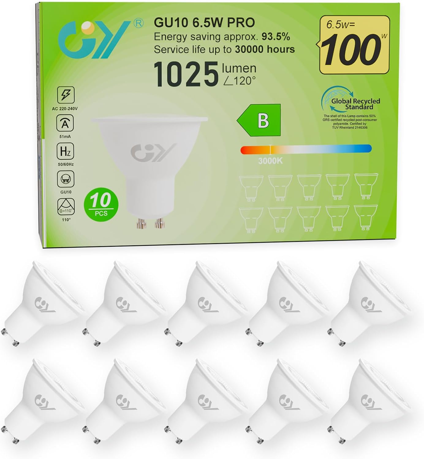 Fotografía técnica oficial de Innr Foco Inteligente GU10 LED RGBW Zigbee 3.0 Compatible con Philips Hue - Vista frontal con fondo neutro