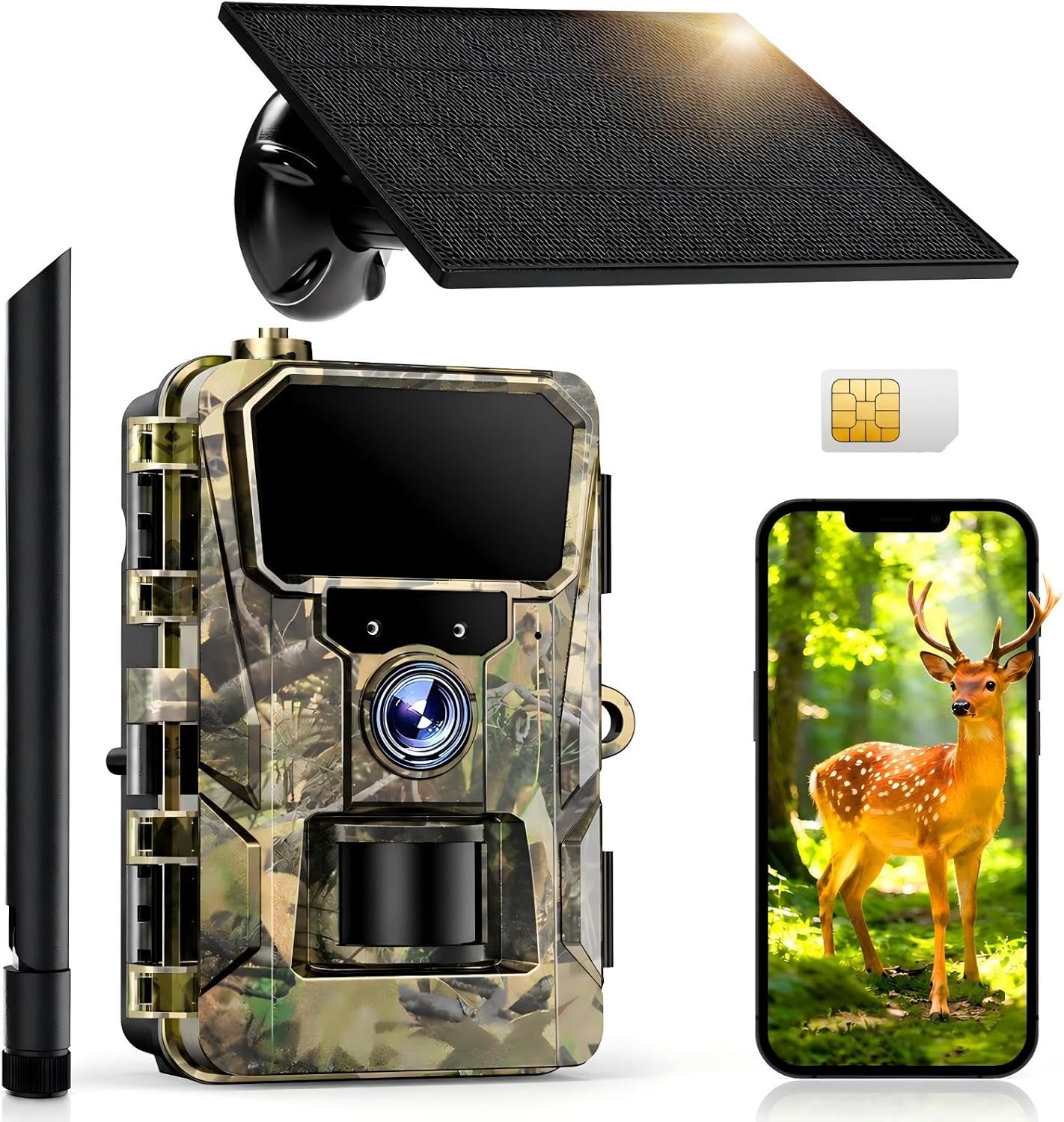 Ver especificaciones técnicas y precio actualizado de K&F Concept Cámara de Caza 4G Solar 2K 30MP con Visión Nocturna Infrarroja No Glow Fotografía técnica oficial de K&F Concept Cámara de Caza 4G Solar 2K 30MP con Visión Nocturna Infrarroja No Glow - Vista frontal con fondo neutro