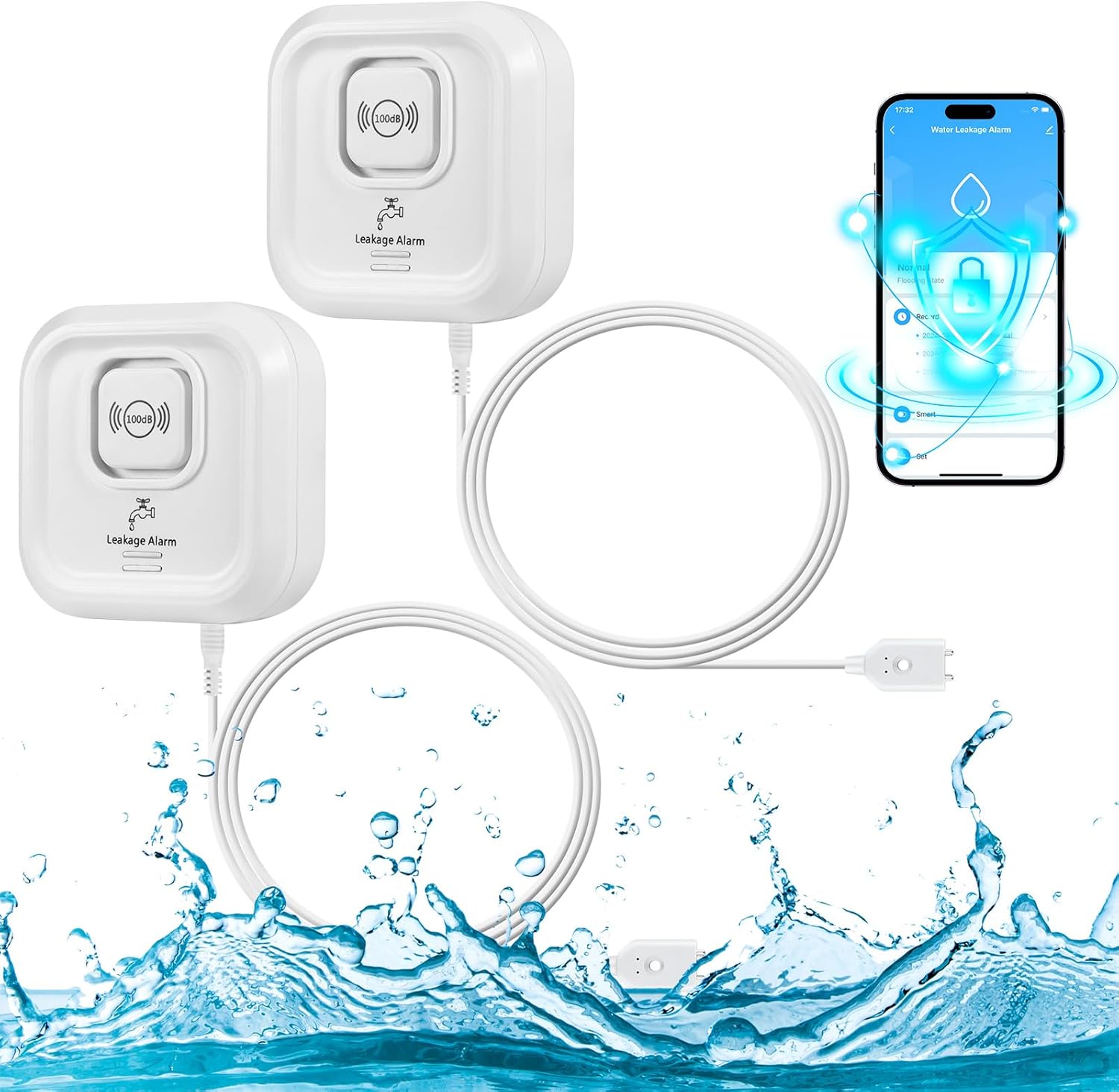 Ver especificaciones técnicas y precio actualizado de Pack de Sensores Inteligentes de Fuga de Agua WiFi con Sonda Dual y Alerta Sonora Fotografía técnica oficial de Pack de Sensores Inteligentes de Fuga de Agua WiFi con Sonda Dual y Alerta Sonora - Vista frontal con fondo neutro