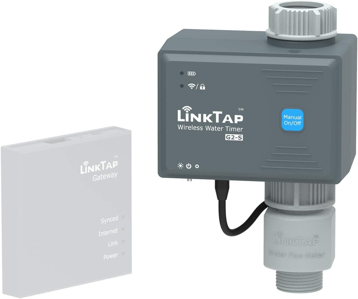 Ver especificaciones técnicas y precio actualizado de LinkTap G2S Programador de Riego Inalámbrico con Medidor de Caudal y Detección de Cortes Fotografía técnica oficial de LinkTap G2S Programador de Riego Inalámbrico con Medidor de Caudal y Detección de Cortes - Vista frontal con fondo neutro