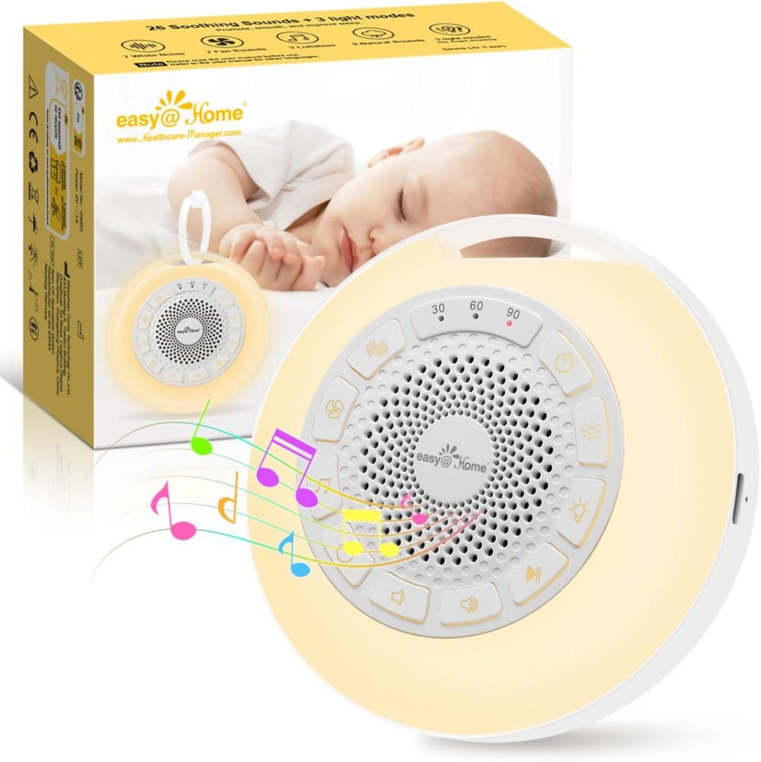 Ver especificaciones técnicas y precio actualizado de Generador de Ruido Blanco y Sonidos Relajantes con Luz Nocturna Cálida y Temporizador Fotografía técnica oficial de Generador de Ruido Blanco y Sonidos Relajantes con Luz Nocturna Cálida y Temporizador - Vista frontal con fondo neutro