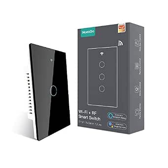 Fotografía técnica oficial de MoesGo Interruptor de Pared Táctil WiFi 100% Sin Cable Neutro Requerido - Vista frontal con fondo neutro