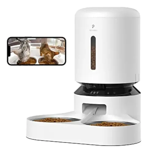 Fotografía técnica oficial de PETLIBRO Granary Comedero Automático con Cámara 1080p y Visión Nocturna para Mascotas - Vista frontal con fondo neutro