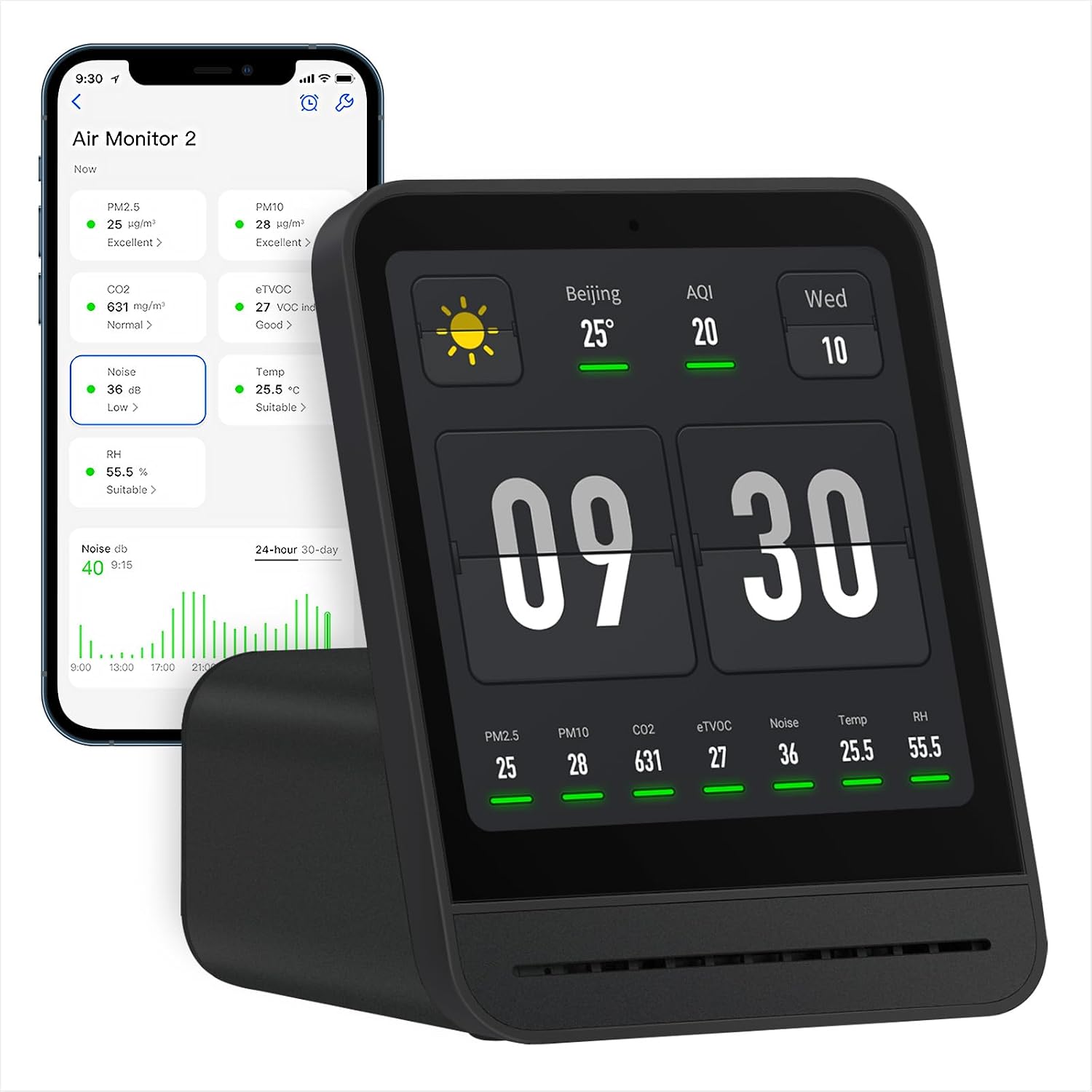 Ver especificaciones técnicas y precio actualizado de Qingping Air Monitor Lite Detector de Calidad del Aire con PM2.5, PM10, CO2 y HomeKit Fotografía técnica oficial de Qingping Air Monitor Lite Detector de Calidad del Aire con PM2.5, PM10, CO2 y HomeKit - Vista frontal con fondo neutro
