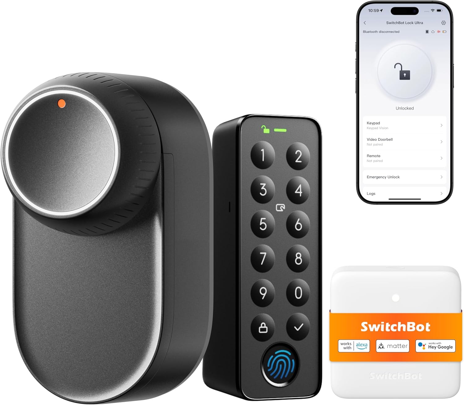 Fotografía técnica oficial de SwitchBot Hub 2 Pasarela Matter con Control Remoto Infrarrojo para Aire Acondicionado - Vista frontal con fondo neutro
