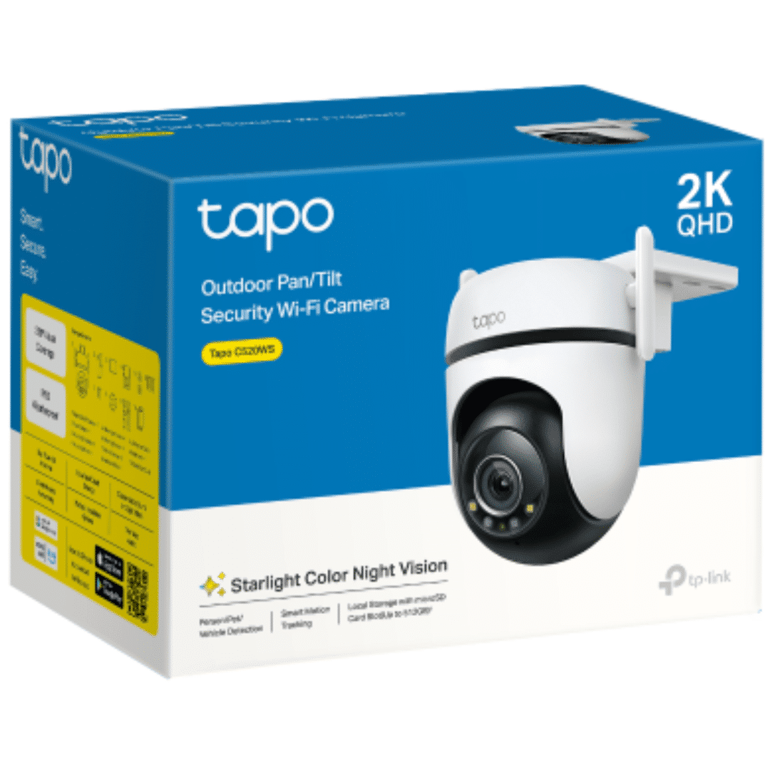 Ver especificaciones técnicas y precio actualizado de TP-Link Tapo C520WS Cámara Exterior 2K QHD 360° con Visión Nocturna Color Fotografía técnica oficial de TP-Link Tapo C520WS Cámara Exterior 2K QHD 360° con Visión Nocturna Color - Vista frontal con fondo neutro