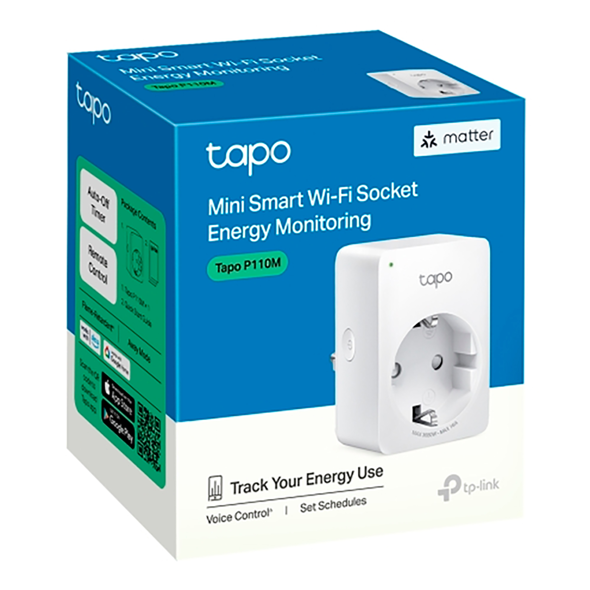 Ver especificaciones técnicas y precio actualizado de TP-Link Tapo P110M Enchufe Inteligente de Exterior IP65 con Matter y Medidor de Consumo Fotografía técnica oficial de TP-Link Tapo P110M Enchufe Inteligente de Exterior IP65 con Matter y Medidor de Consumo - Vista frontal con fondo neutro