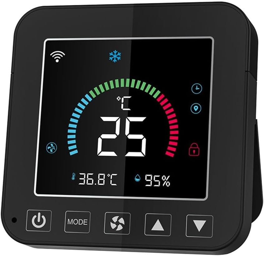 Fotografía técnica oficial de Termostato Inteligente WiFi con Transmisor IR y Gran Pantalla LCD para Splits - Vista frontal con fondo neutro