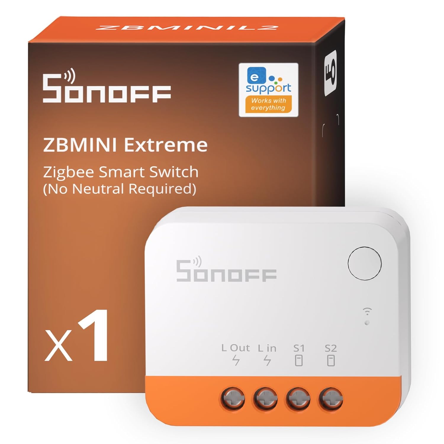 Fotografía técnica oficial de Tuya Zigbee 3.0 Mini Módulo Conmutador Oculto Sin Neutro para Mecanismos de Pared - Vista frontal con fondo neutro