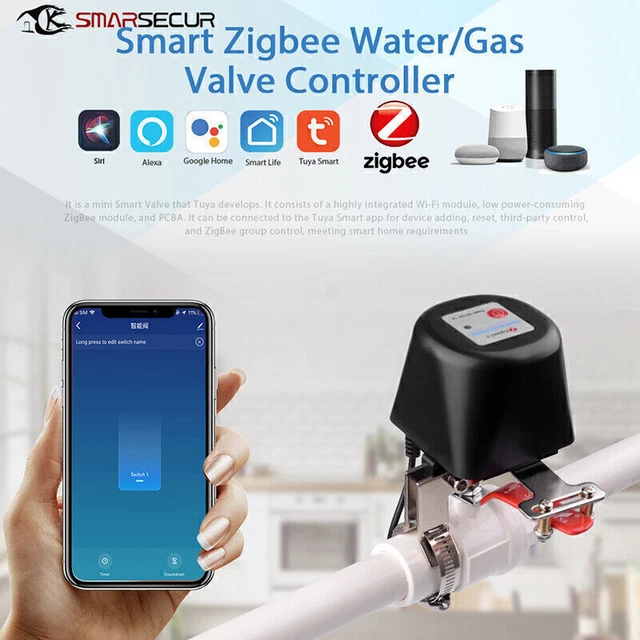 Fotografía técnica oficial de Tuya Zigbee 3.0 Motorizador de Llave de Paso General para Agua y Gas Compatible Home Assistant - Vista frontal con fondo neutro