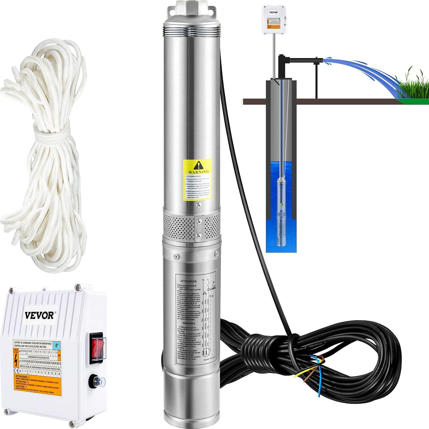 VEVOR Bomba de Pozo Profundo 1100W 1.5CV Acero Inoxidable en Amazon.es