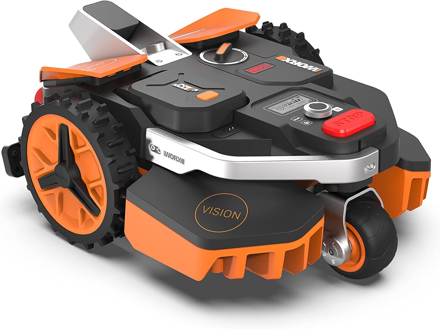 Ver especificaciones técnicas y precio actualizado de Worx Landroid Vision M600 Robot Cortacésped Sin Cable Perimetral con Cámara HDR e IA Fotografía técnica oficial de Worx Landroid Vision M600 Robot Cortacésped Sin Cable Perimetral con Cámara HDR e IA - Vista frontal con fondo neutro