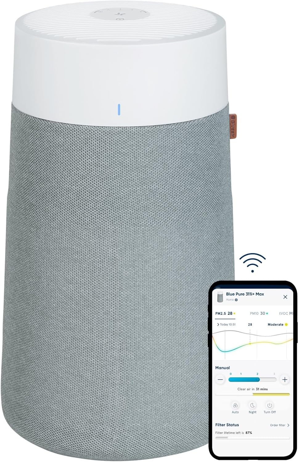 Fotografía técnica oficial de Xiaomi Smart Air Purifier 4 Purificador de Aire Inteligente con Filtro HEPA y Sensor Láser - Vista frontal con fondo neutro